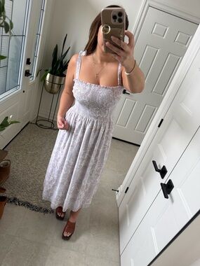 Wilfred Lavender Paisley Smocked Midi Dress